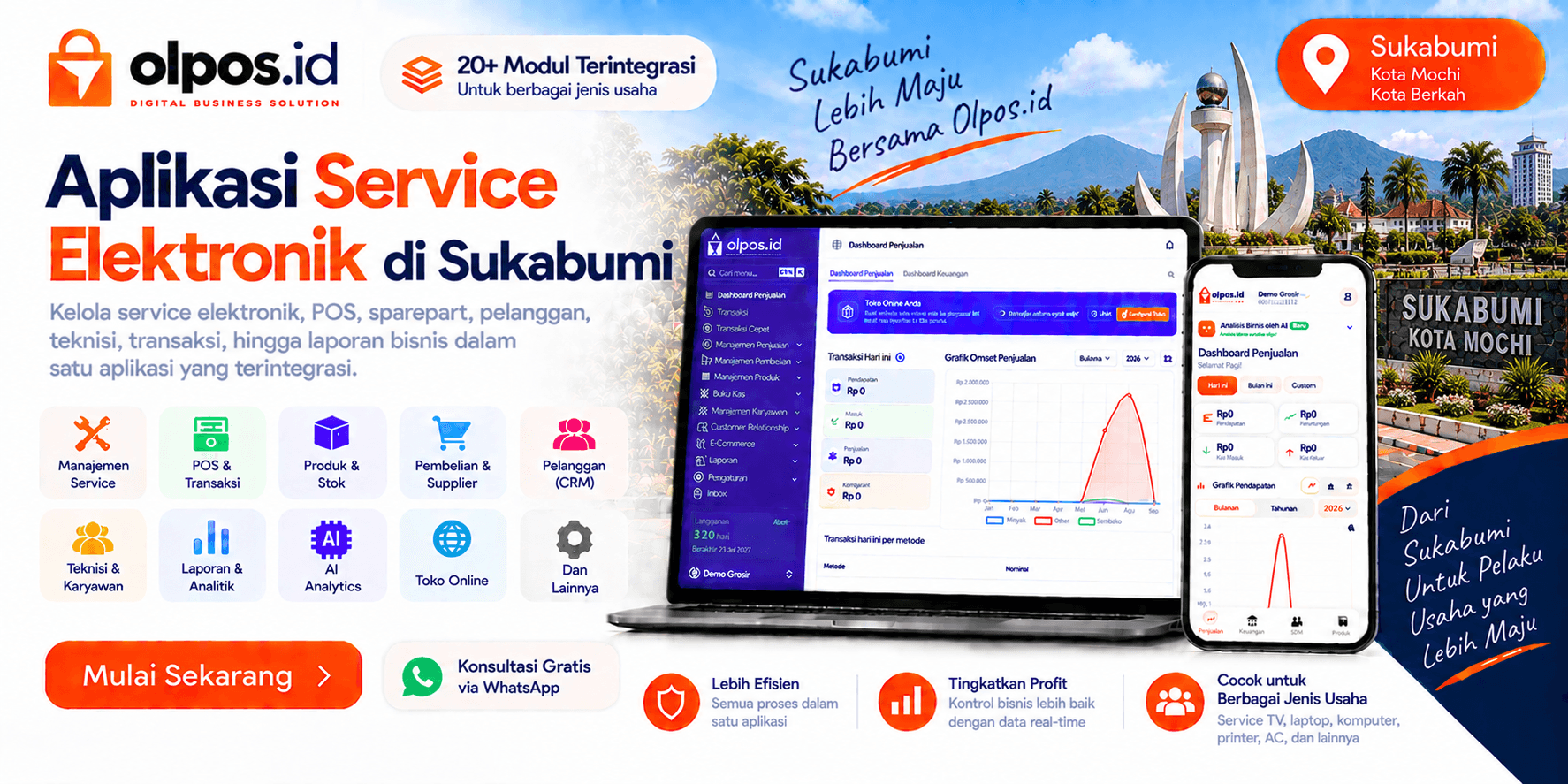 Aplikasi Service Elektronik Profesional di Sukabumi | Olpos.id